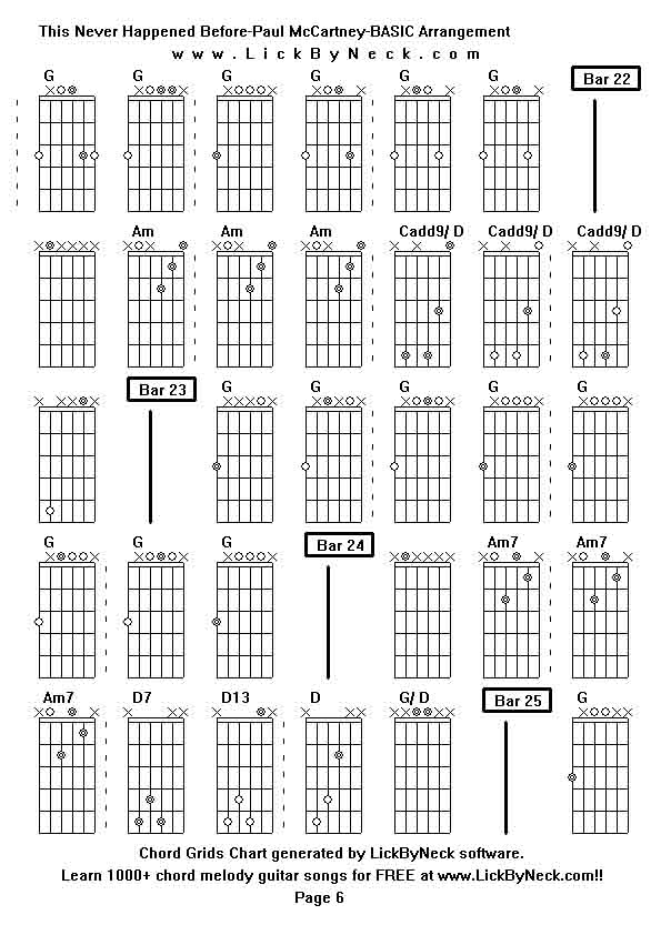 Chord Grids Chart of chord melody fingerstyle guitar song-This Never Happened Before-Paul McCartney-BASIC Arrangement,generated by LickByNeck software.